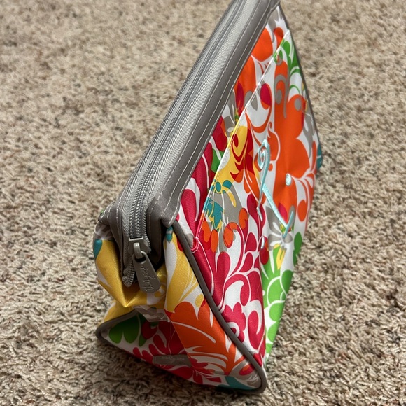 Thirty-One Cosmetic Bag Set - Island Damask & Turquoise Teal 9X10 Plastic Lined - Picture 3 of 12